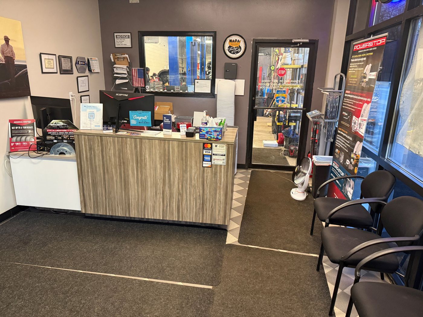 Front desk and customer seating